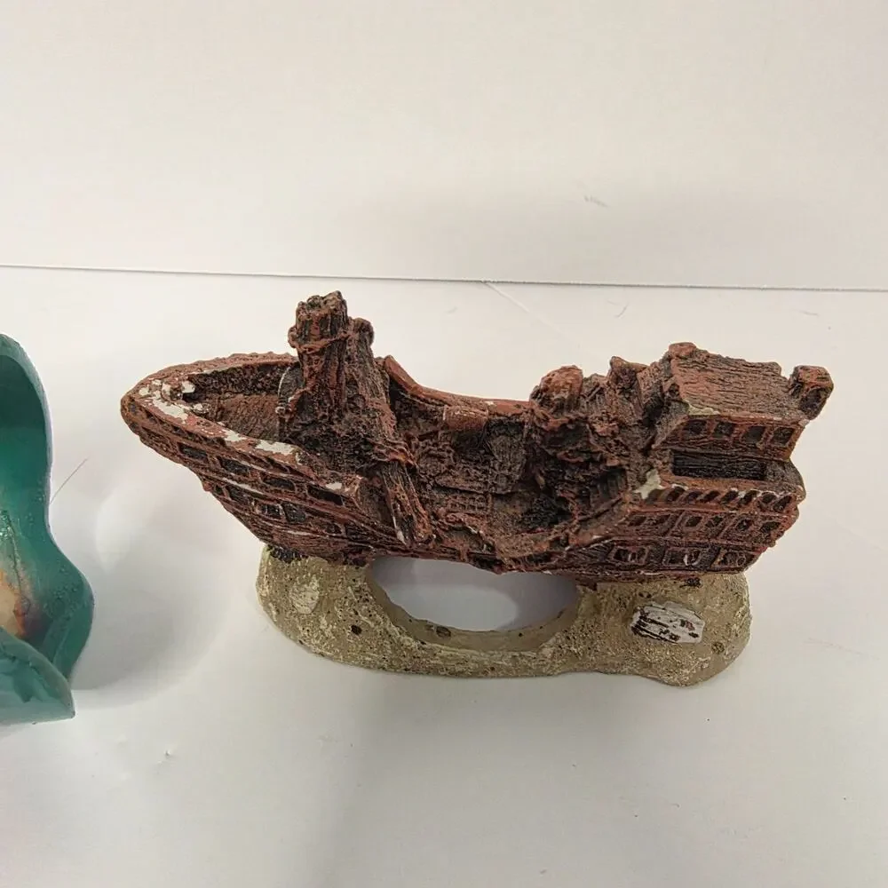 Aquarium Decorations Lot Pirate Ship Wreck Plants Cave Fish Tank Decor
